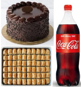 Taptaze Çikolatalı Yaş Pasta Cevizli Baklava ve Soğuk Cola Seti